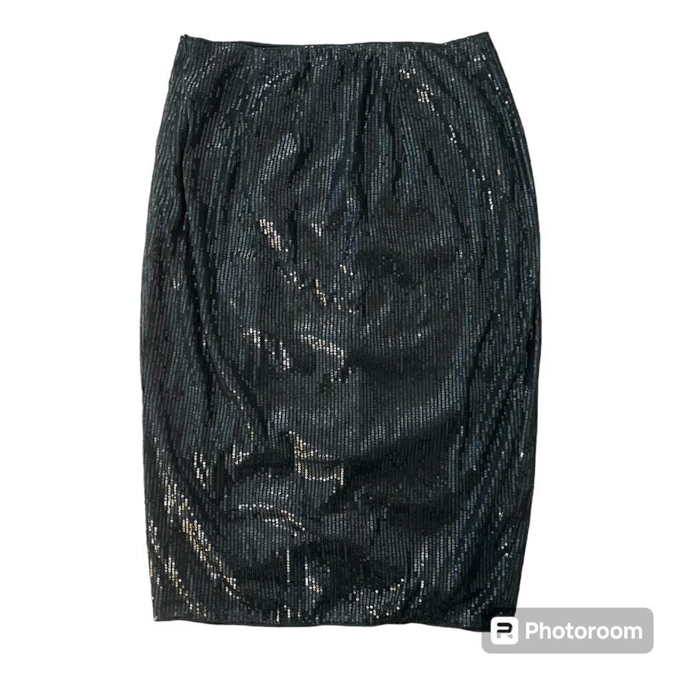 Bloomchic Womens Black Midi Pencil Skirt Size 14-16 Sequin Festival Disco Office